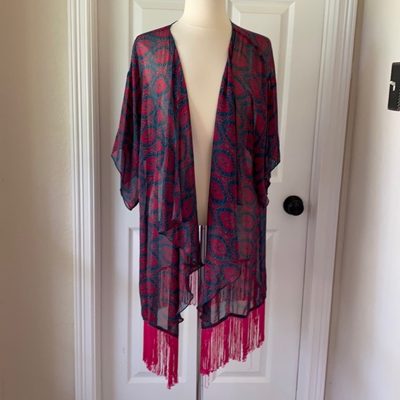 LuLaRoe Turquoise & Hot Pink Kimono Sz Large